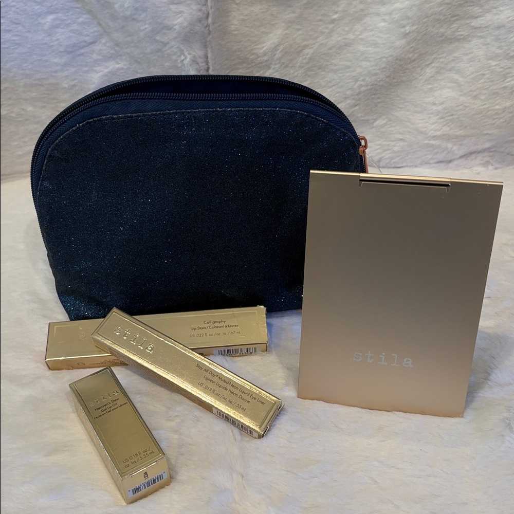 Stila Cosmetics Eye and Lippie Set with Midnight Blue Sparkle Cosmetic Bag